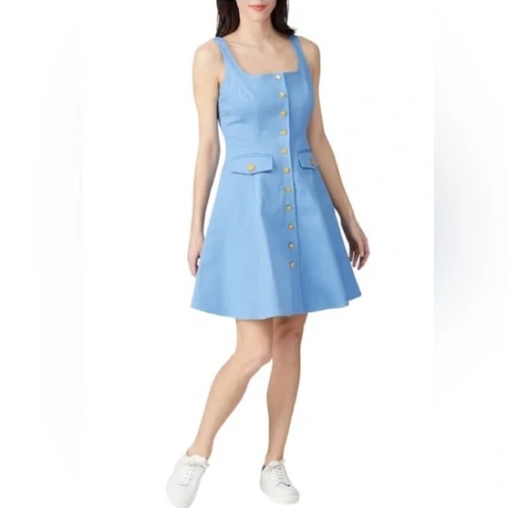 Color Me Courtney Utility Alle Button Front Dress Blue Womens 6 Square Neck